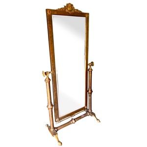 Solid brass vintage 1940’s art deco Parisian Cheval mirror
